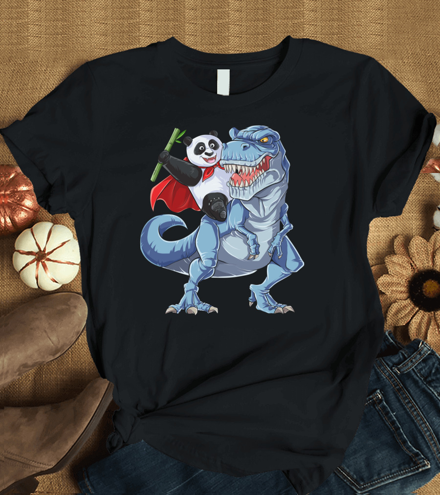 Panda Riding Dinosaur Rex Funny Pandas Bear 3 T-Shirt