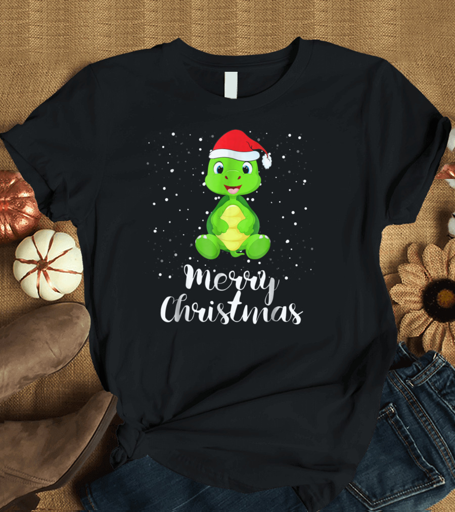 Merry Christmas Cute Turtle Santa Hat Family Group T-Shirt