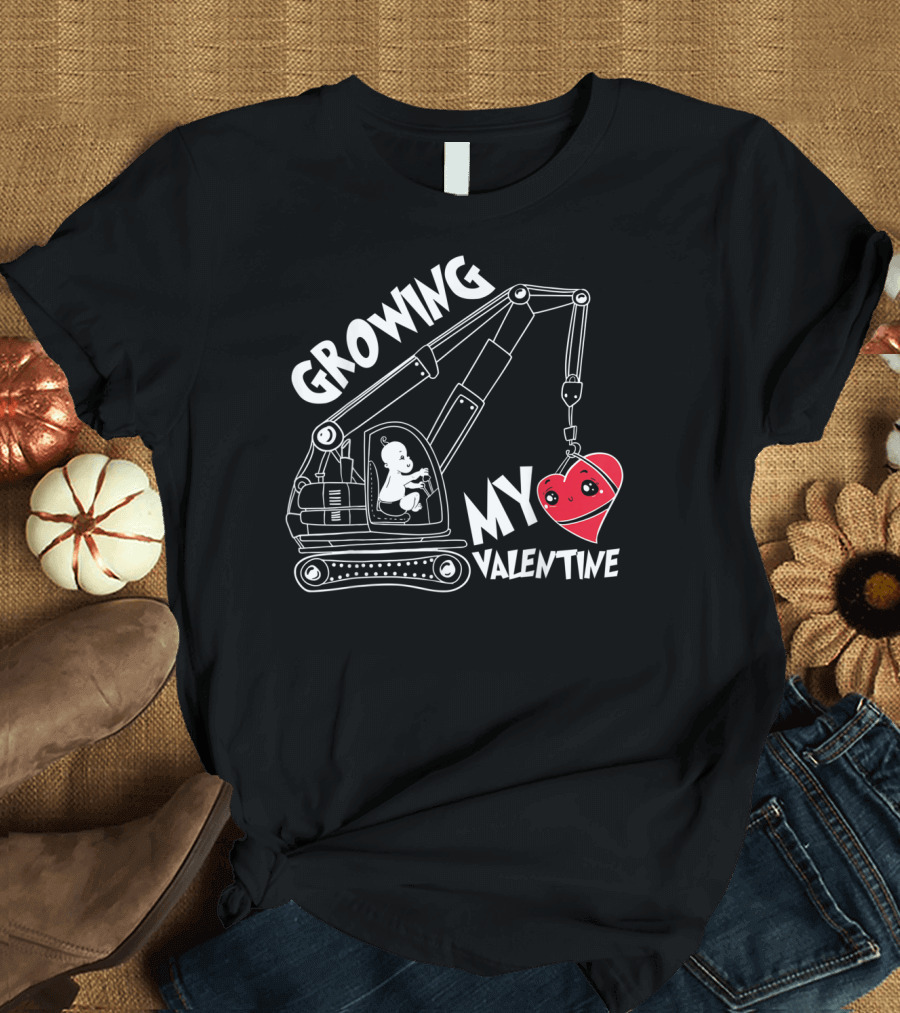 Growing My Valentine Valentine's Children Excavator Heart T-Shirt