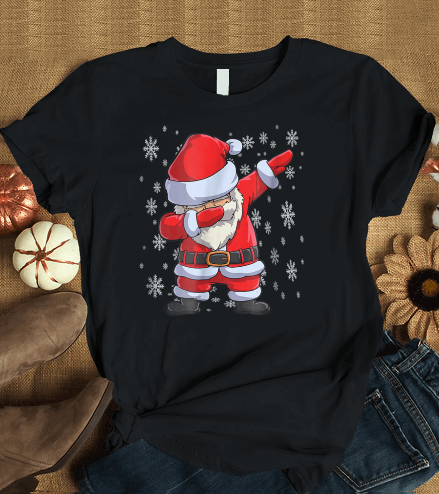 Christmas Santa Funny Dabbing Santa Boys Girls Snowflakes T-Shirt