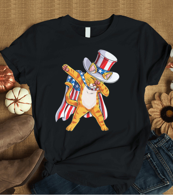T-Shirt: Dabbing Cat Uncle Sam Patriotic 4th of July Meowica T-Shirt Dabbing Cat Uncle Sam Patriotic 4th of July Meowica T-Shirt