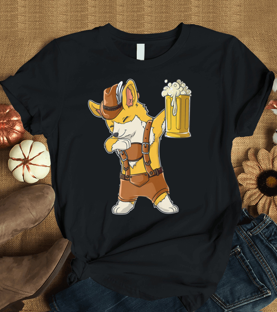 Dabbing Corgi in Lederhosen with Beer Mug at Oktoberfest T-Shirt