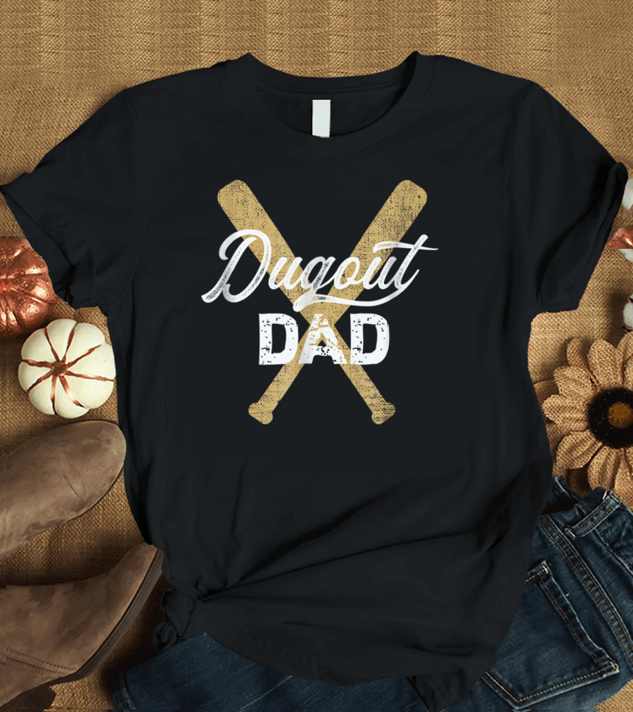 Dugout Dad Baseball Crossed Bats T-Shirt