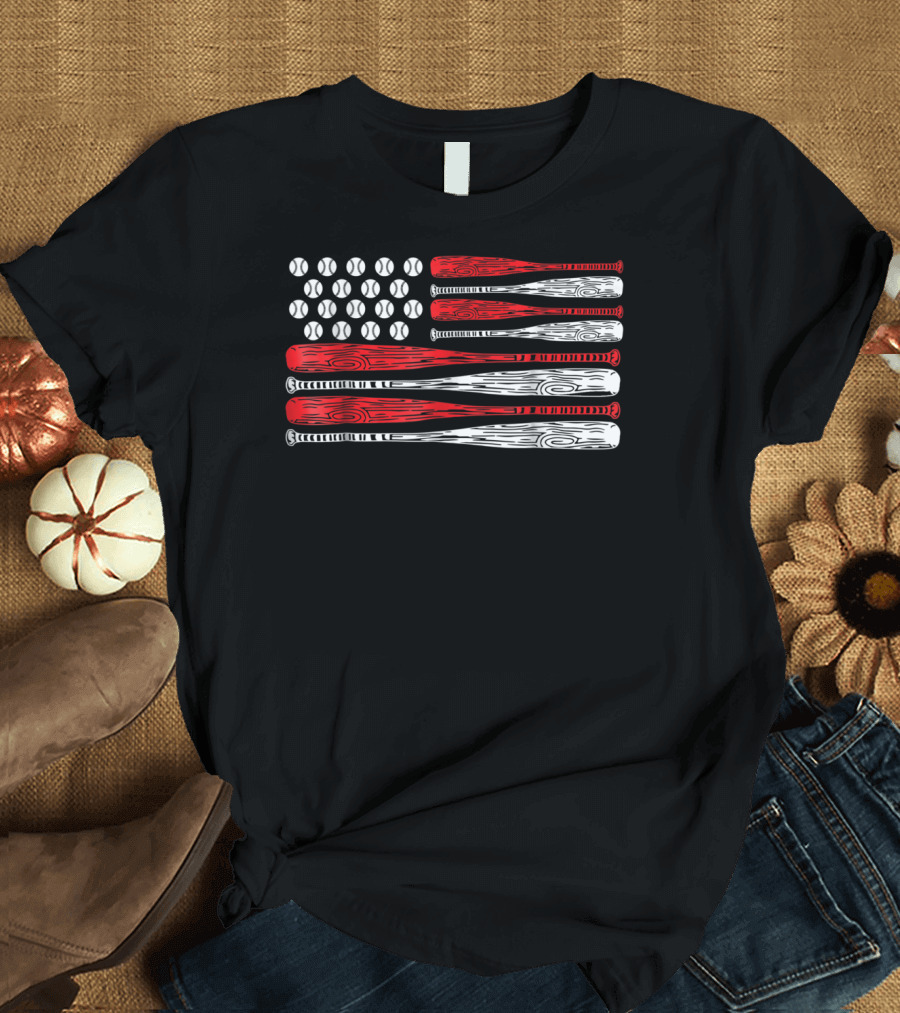 US American Flag Baseball Bat July 4th T-Shirt