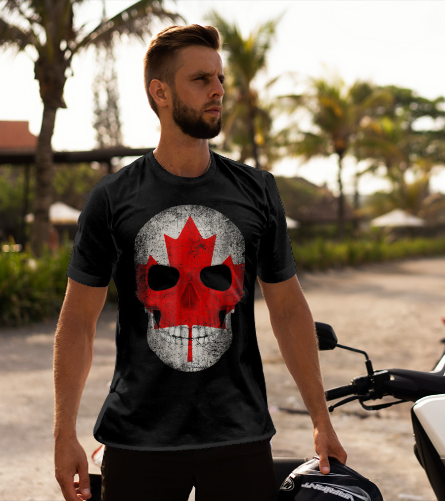 Canada Flag Skull Hockey Dad Canadian Boys T-Shirt