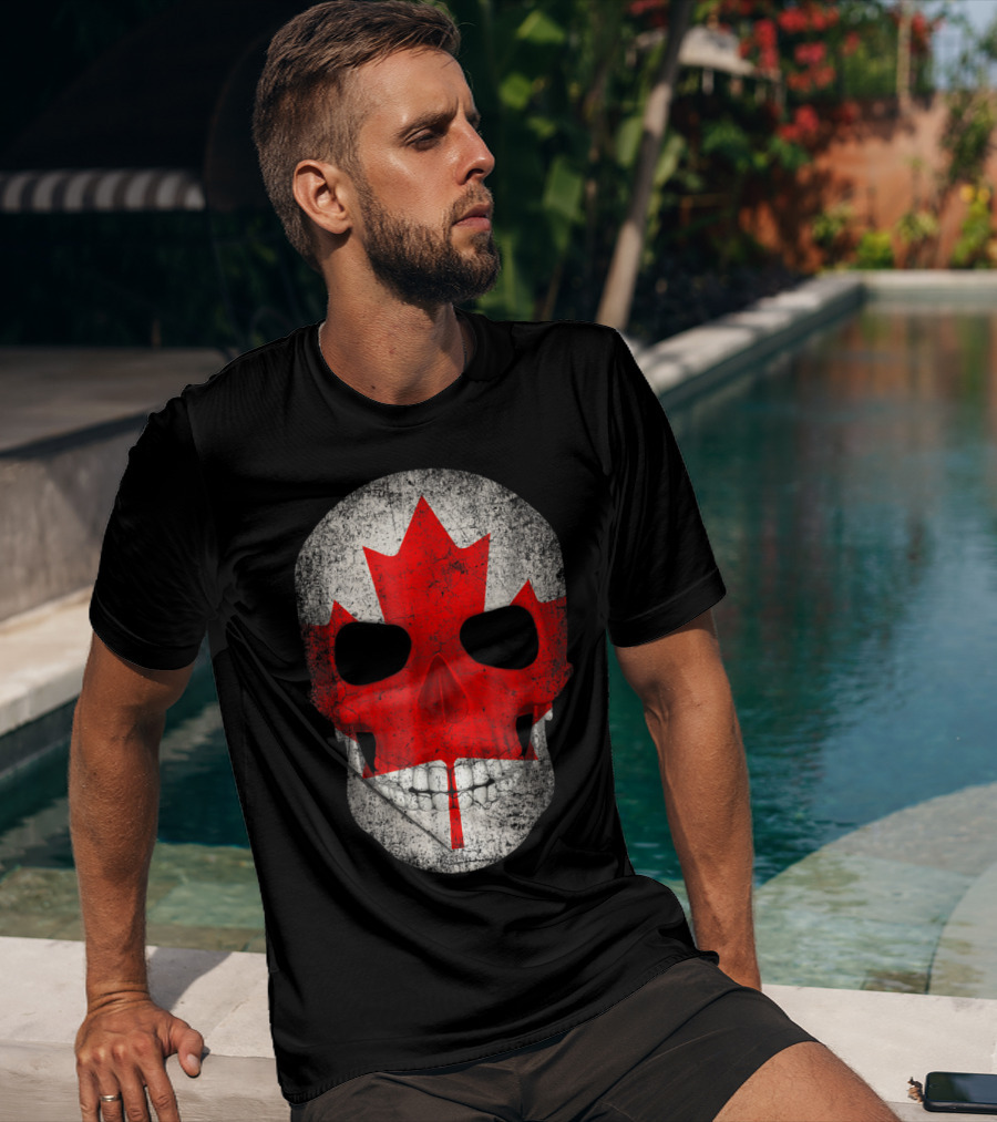 Canada Flag Skull Hockey Dad Canadian Boys T-Shirt