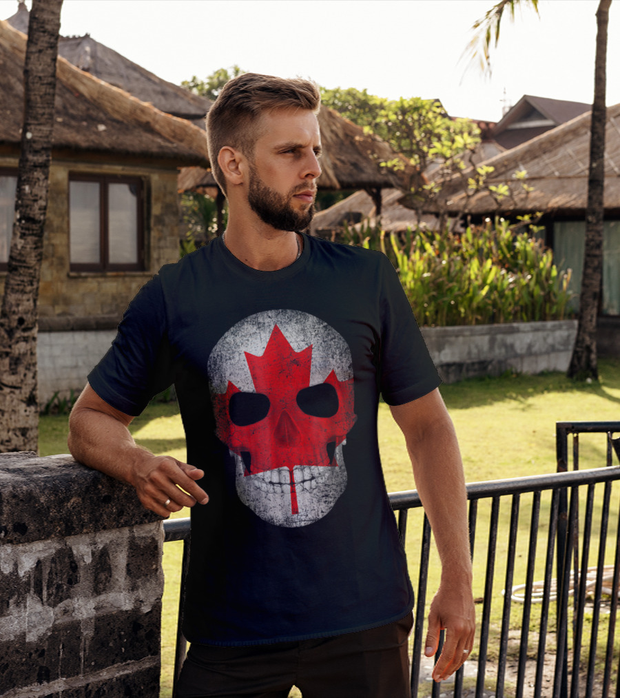 Canada Flag Skull Hockey Dad Canadian Boys T-Shirt