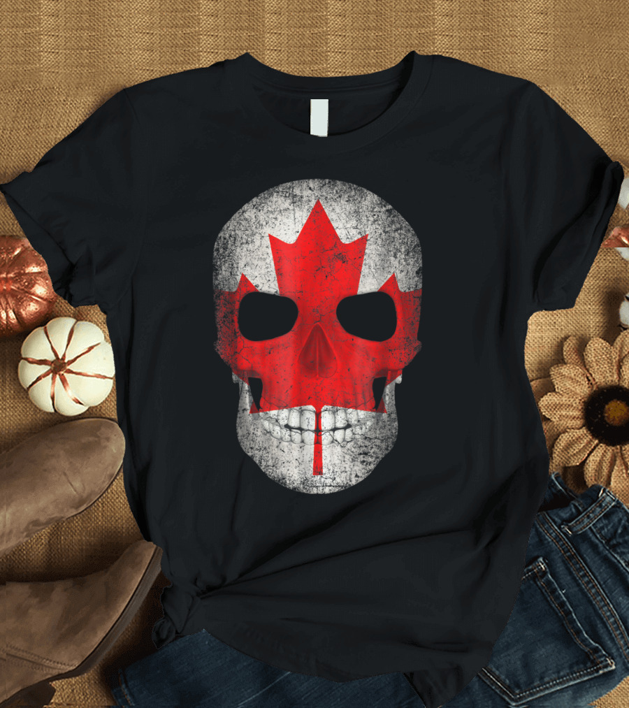 Canada Flag Skull Hockey Dad Canadian Boys T-Shirt