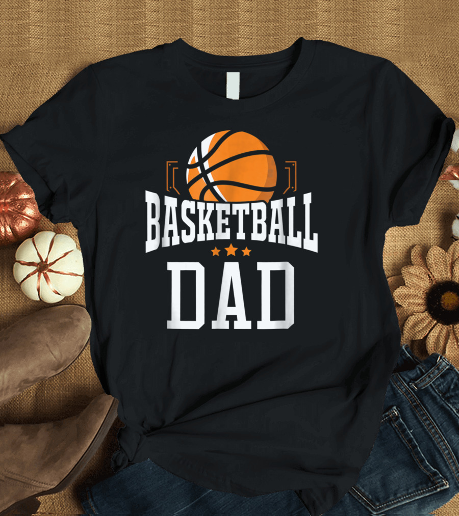 Basketball Dad with Orange Hoop Icon and Stars T-Shirt