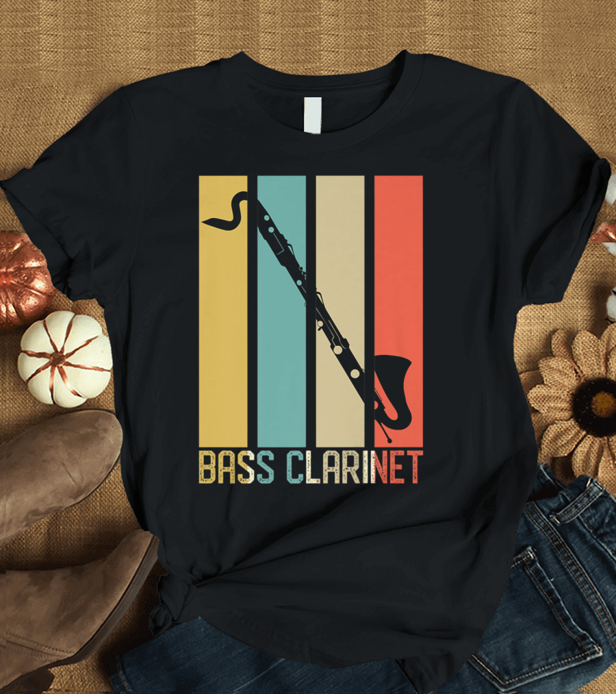 Bass Clarinet Marching Band Dad High School Vintage Stripes T-Shirt
