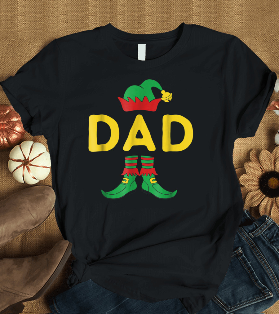 Dad Elf Christmas Hat and Shoes T-Shirt
