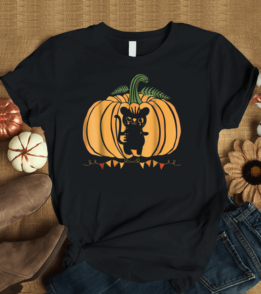 Cool Cat Halloween Pumpkin Dad Mom With Cute Cat Inside Pumpkin T-Shirt