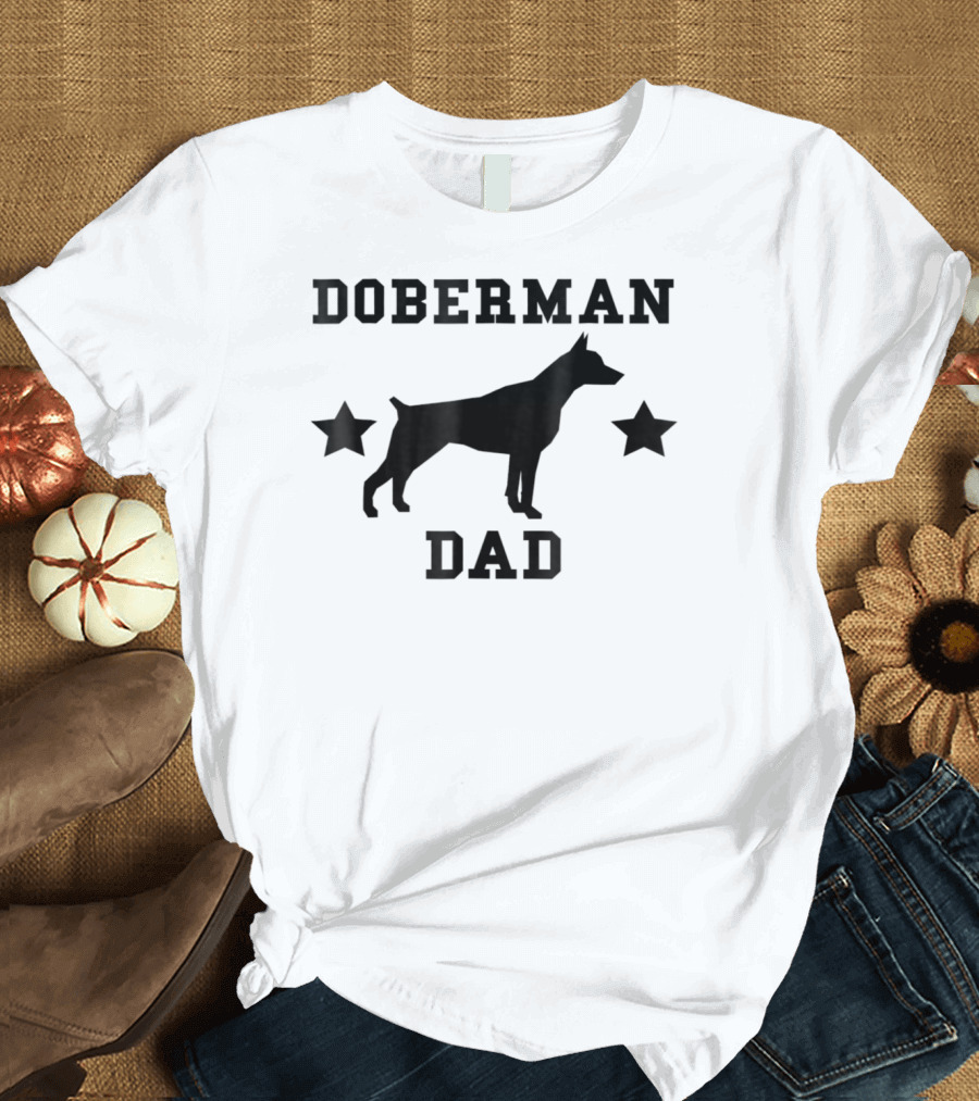 DOBERMAN DAD Dog Silhouette with Stars T-Shirt