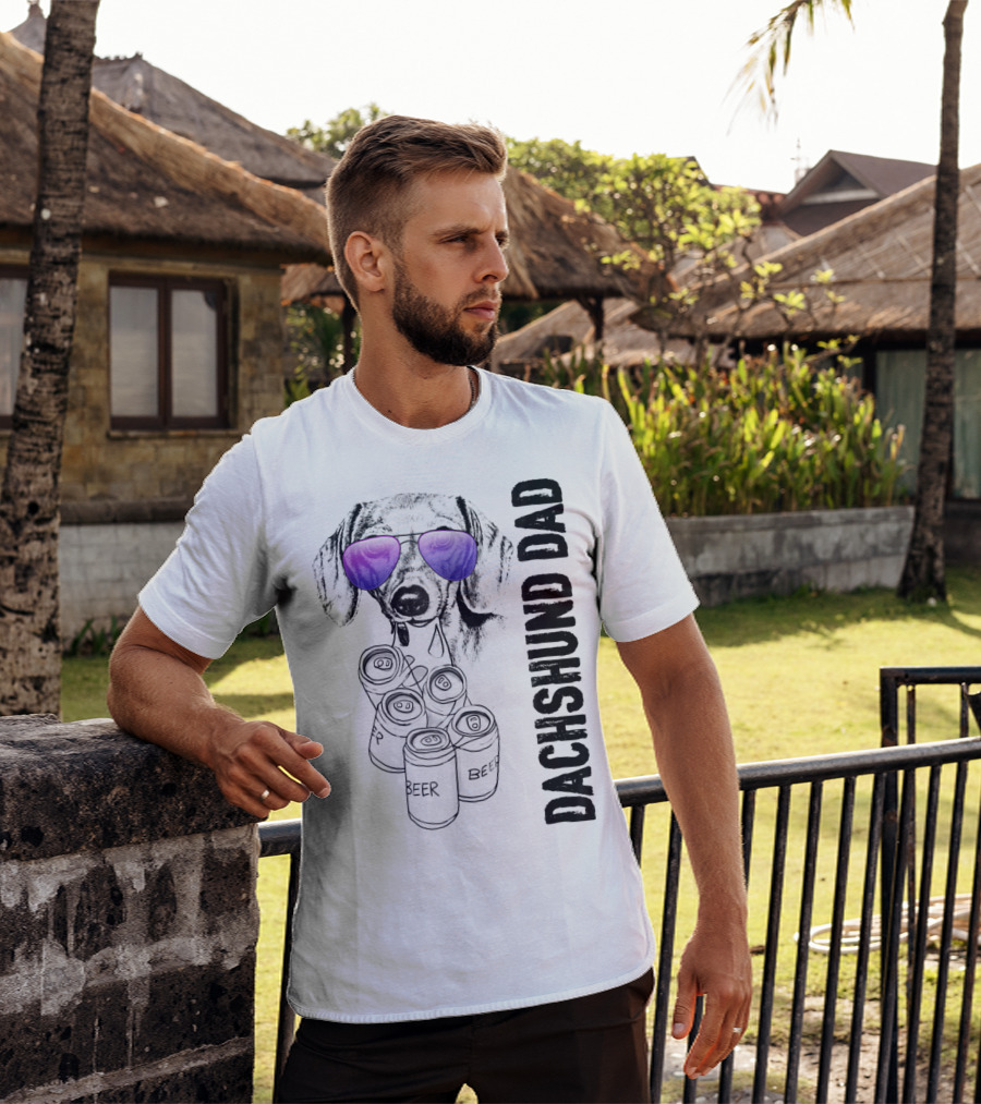 Dachshund Dad With Beer Cans And Sunglasses T-Shirt