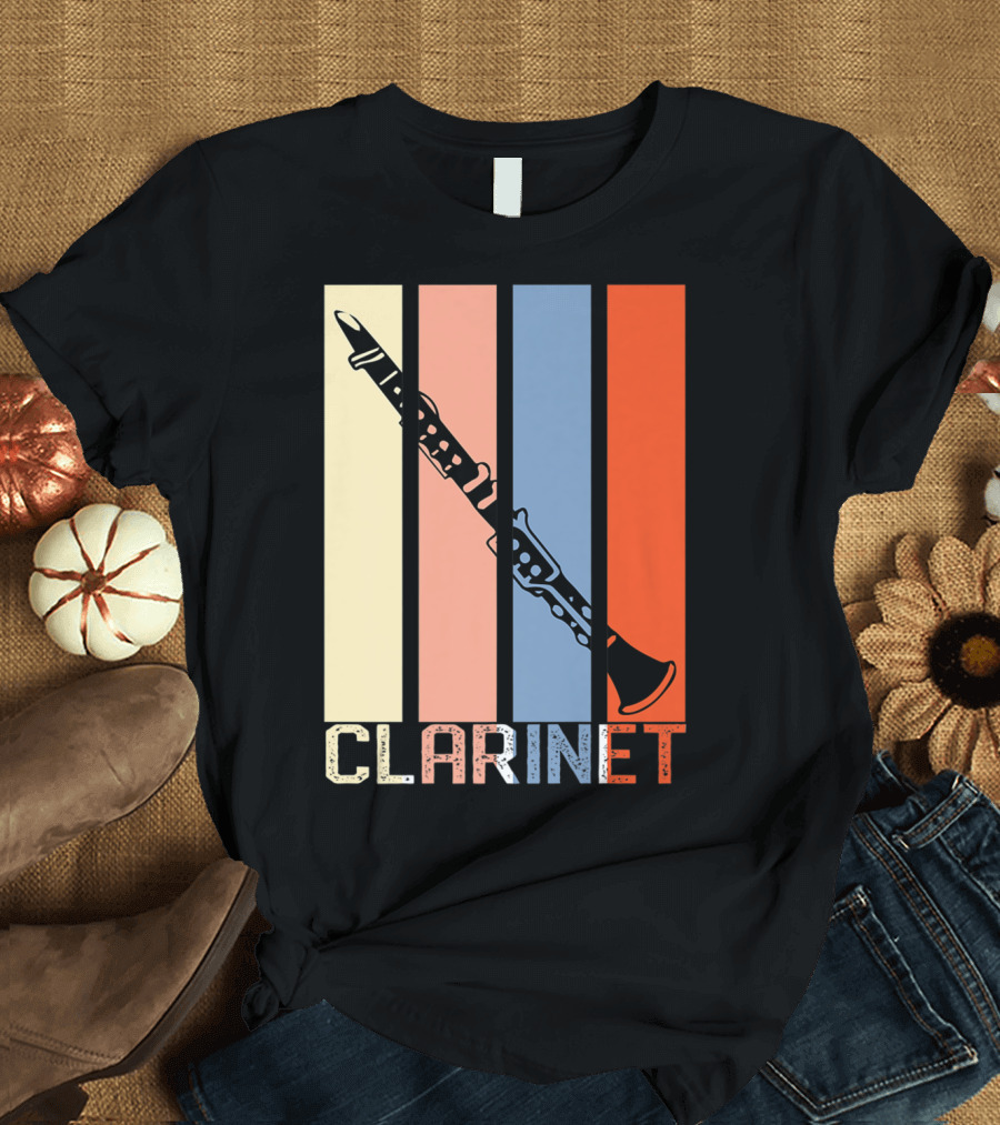 Clarinet Marching Band Dad High School Retro Instrument Stripes T-Shirt