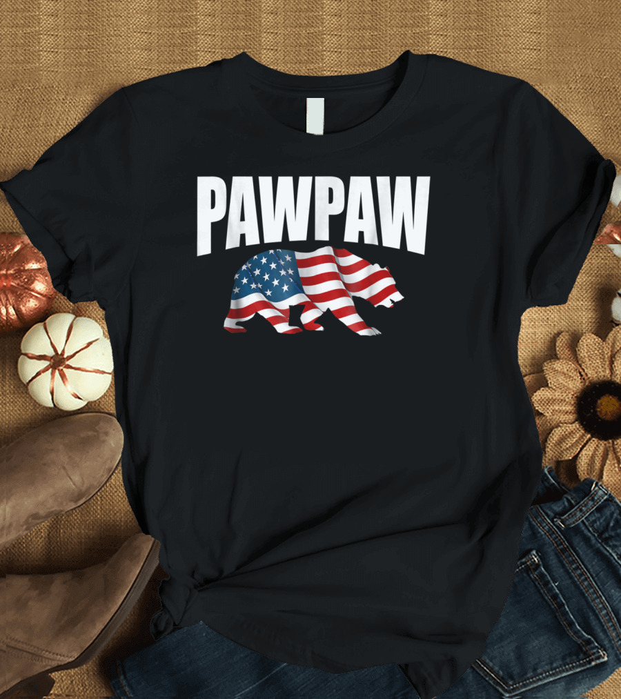 Pawpaw Bear USA Flag Dad Grandpa 4th of July T-Shirt