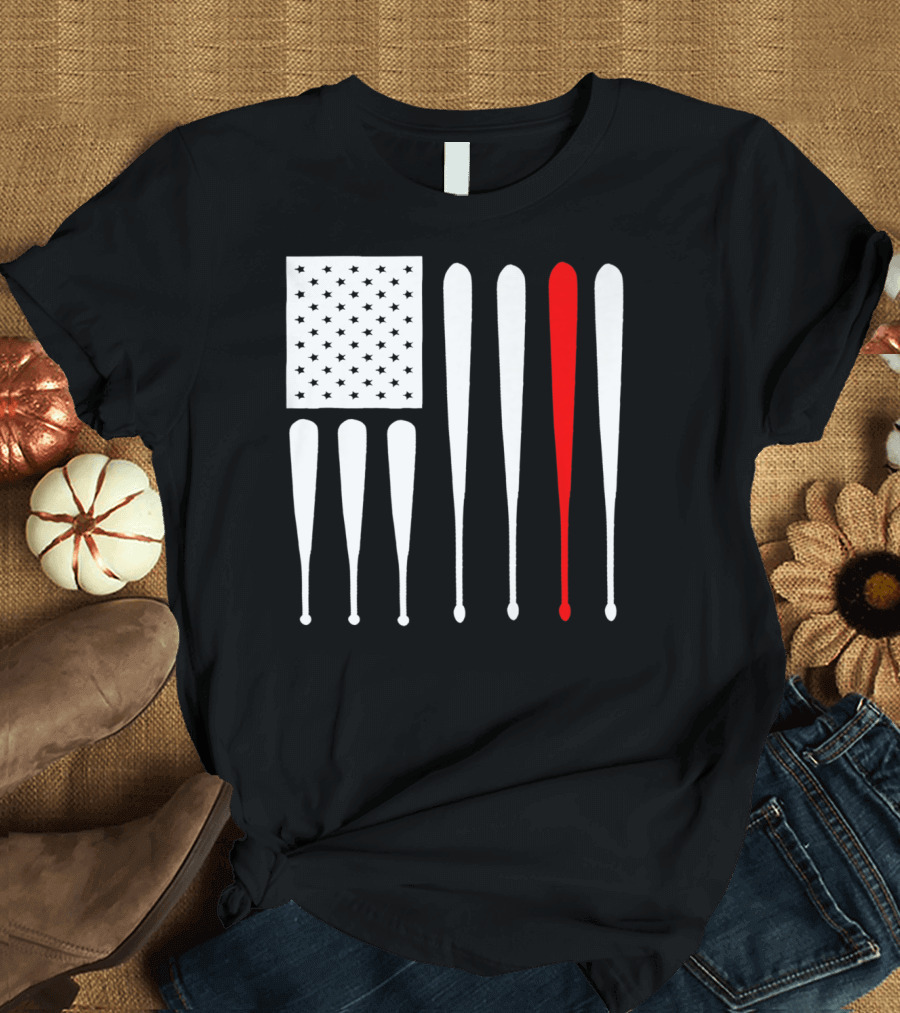 American Flag Baseball Dad Husband Patriotic Baseball Bats T-Shirt