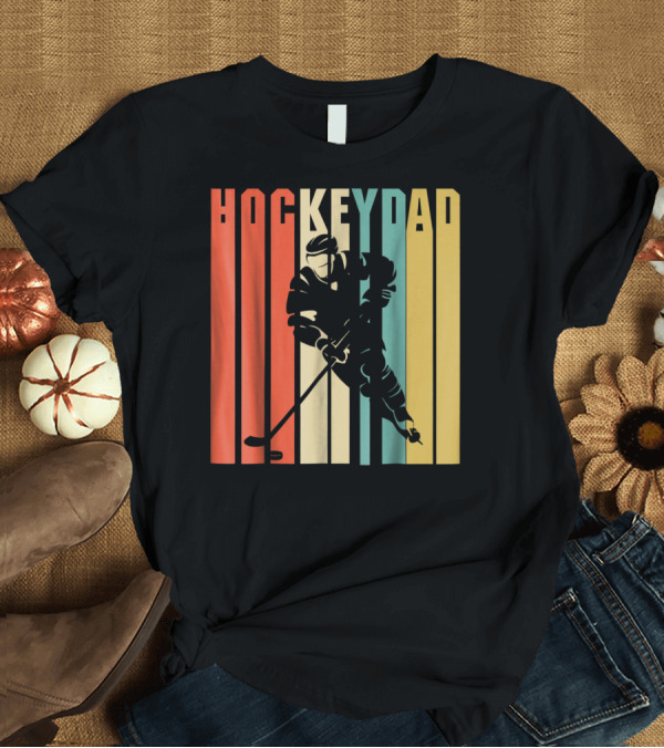T-Shirt: Classic Vintage Hockey Dad Player Silhouette Retro Stripes T-Shirt Classic Vintage Hockey Dad Player Silhouette Retro Stripes T-Shirt
