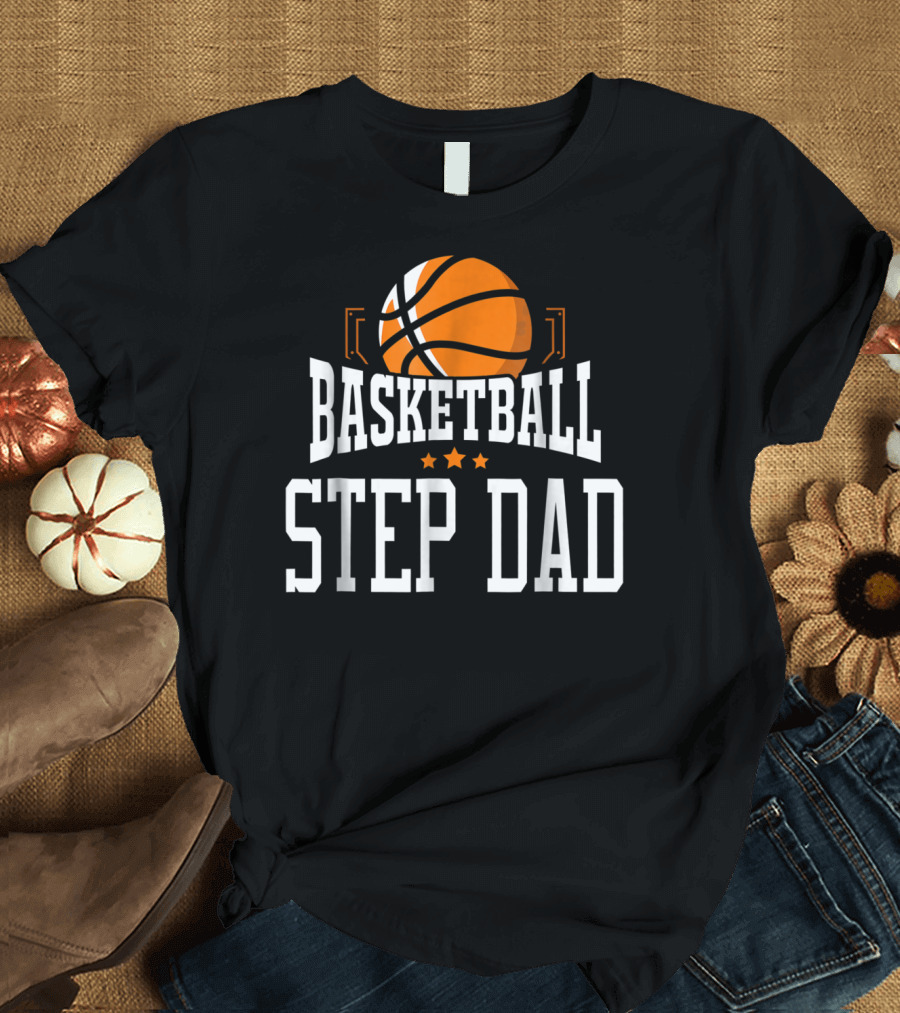 Basketball Step Dad Hoop Sport Basketball Graphic with Stars T-Shirt