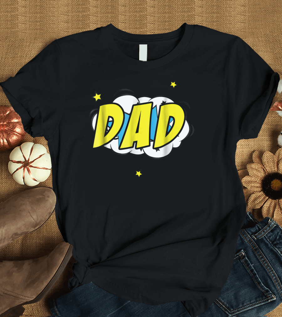 Dad Comic Book Style Action Burst with Stars T-Shirt
