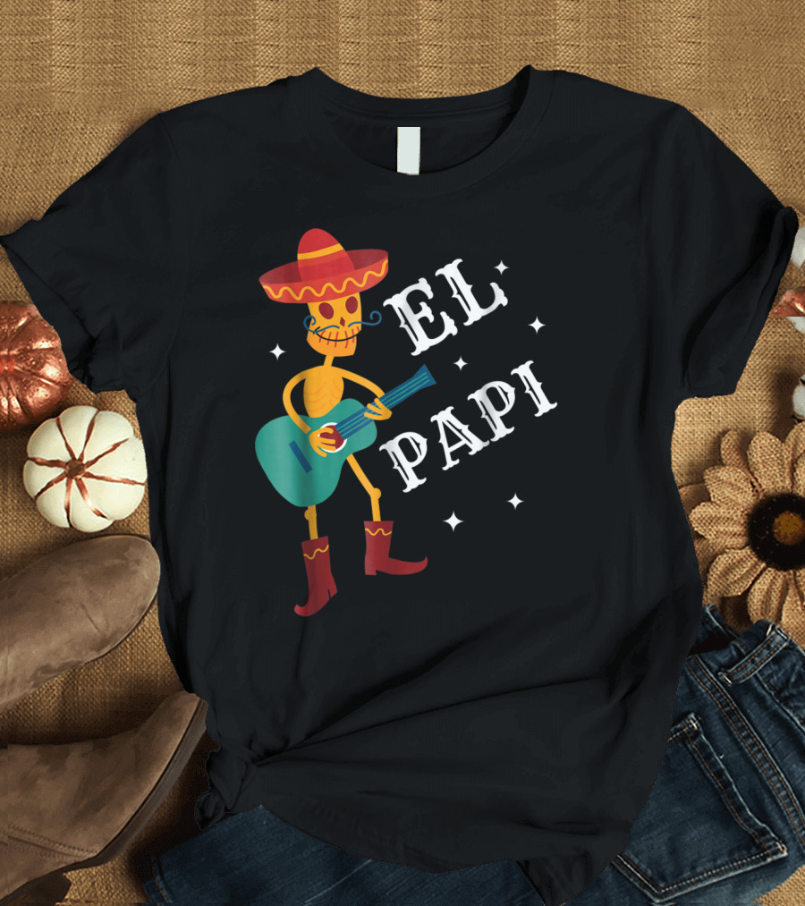 El Papi Cinco De Mayo Skeleton with Sombrero and Guitar Birthday 62 T-Shirt