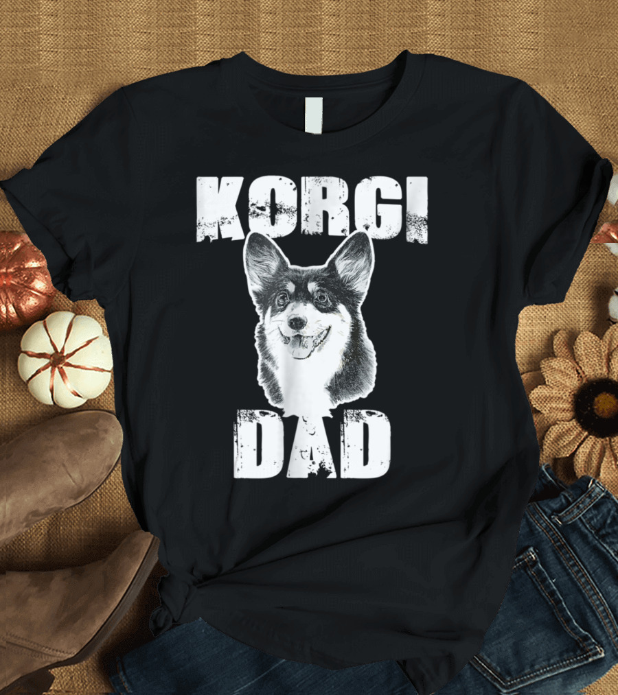 Korgi Dad Black White Fur Father of Pup 15 T-Shirt