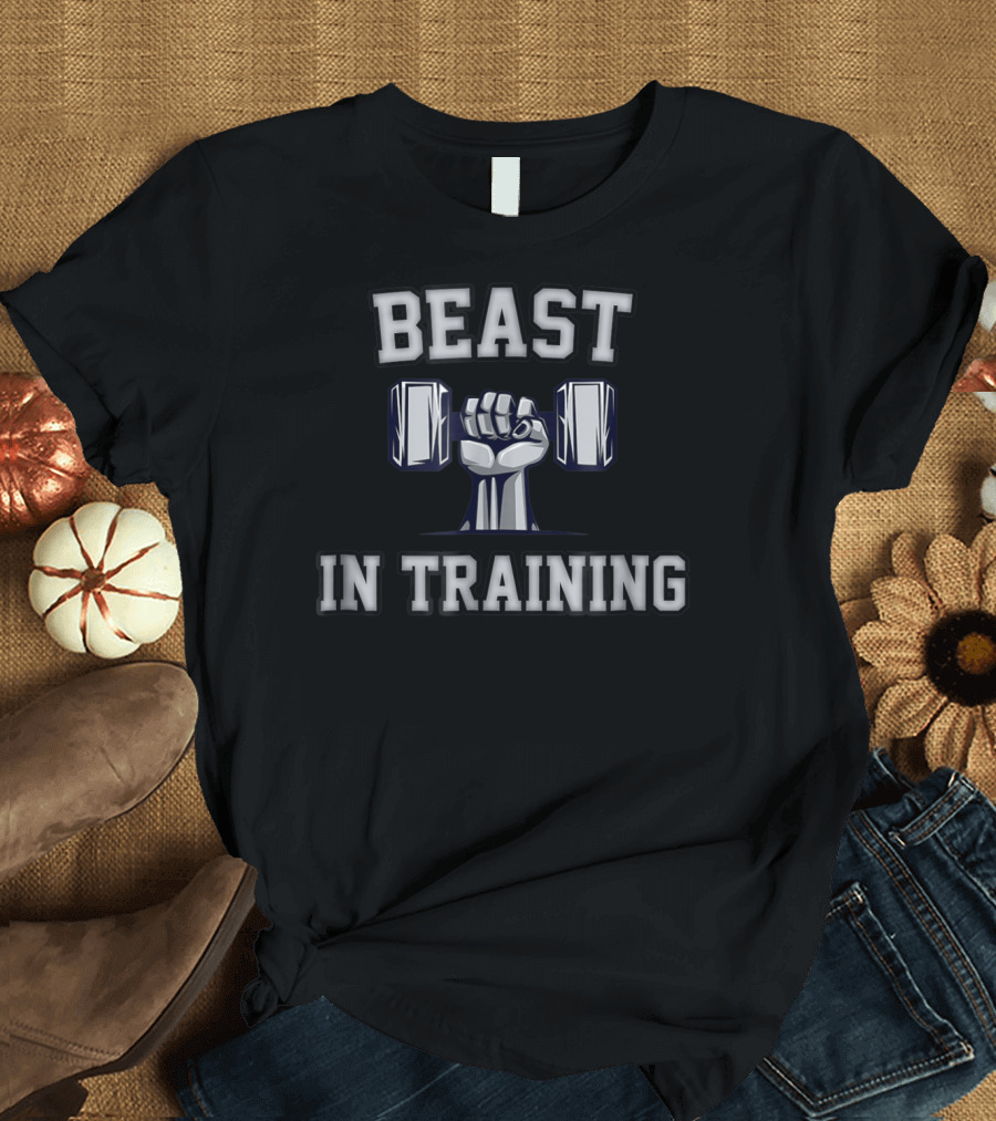 Beast in Training Dad Son Bodybuilder Workout Fist Dumbbell T-Shirt