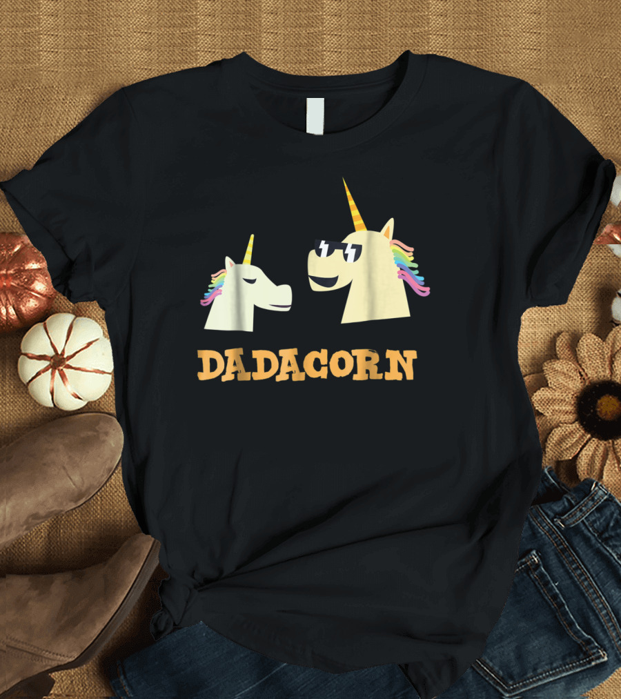 Dadacorn Cool Dad Unicorn with Sunglasses and Rainbow Mane T-Shirt
