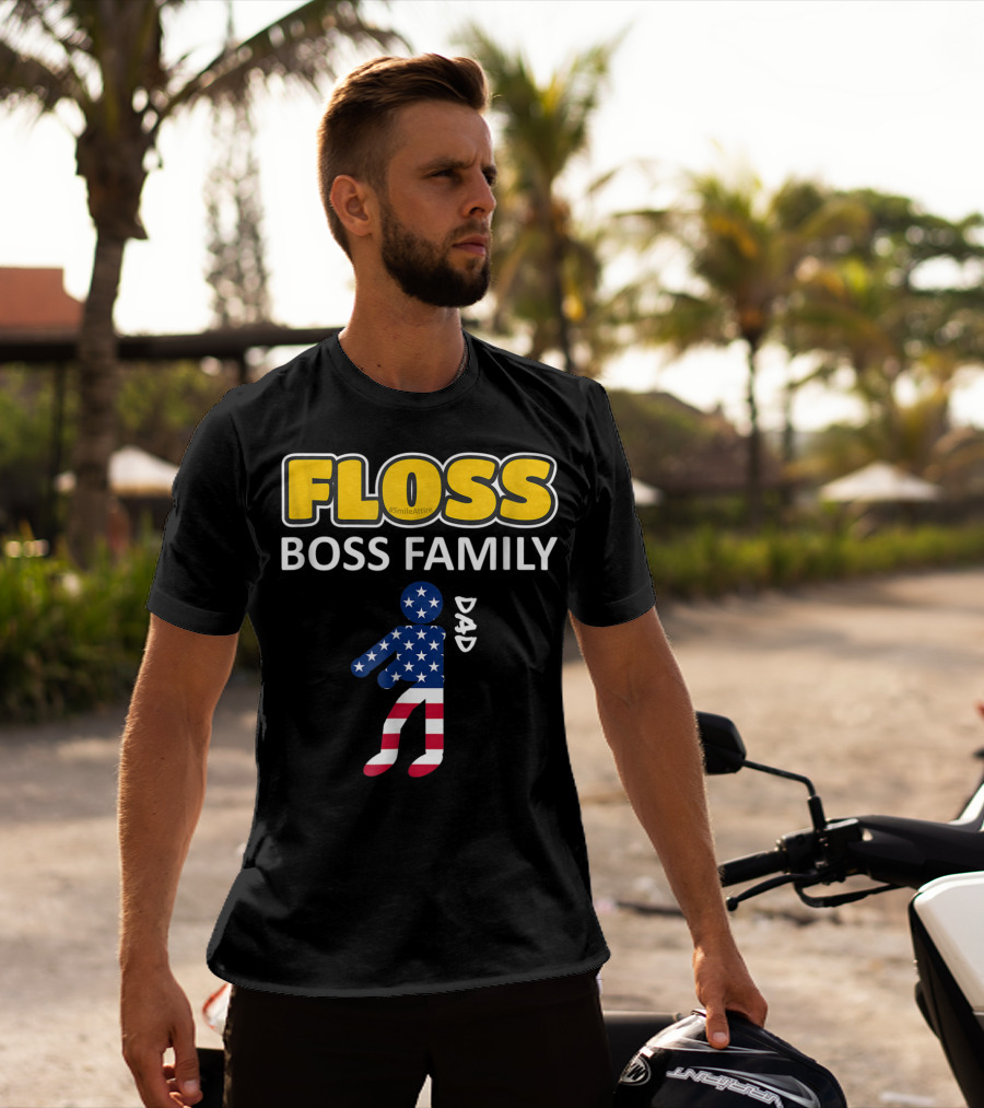 FLOSS Boss Family Dance Dad USA Flag Flossing#SmileAttire T-Shirt