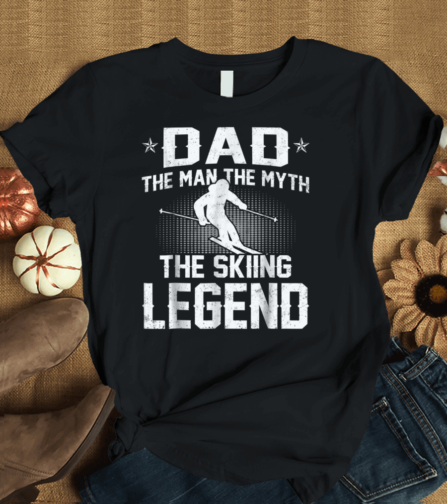 Dad The Man The Myth The Skiing Legend Ski Motif with Stars T-Shirt