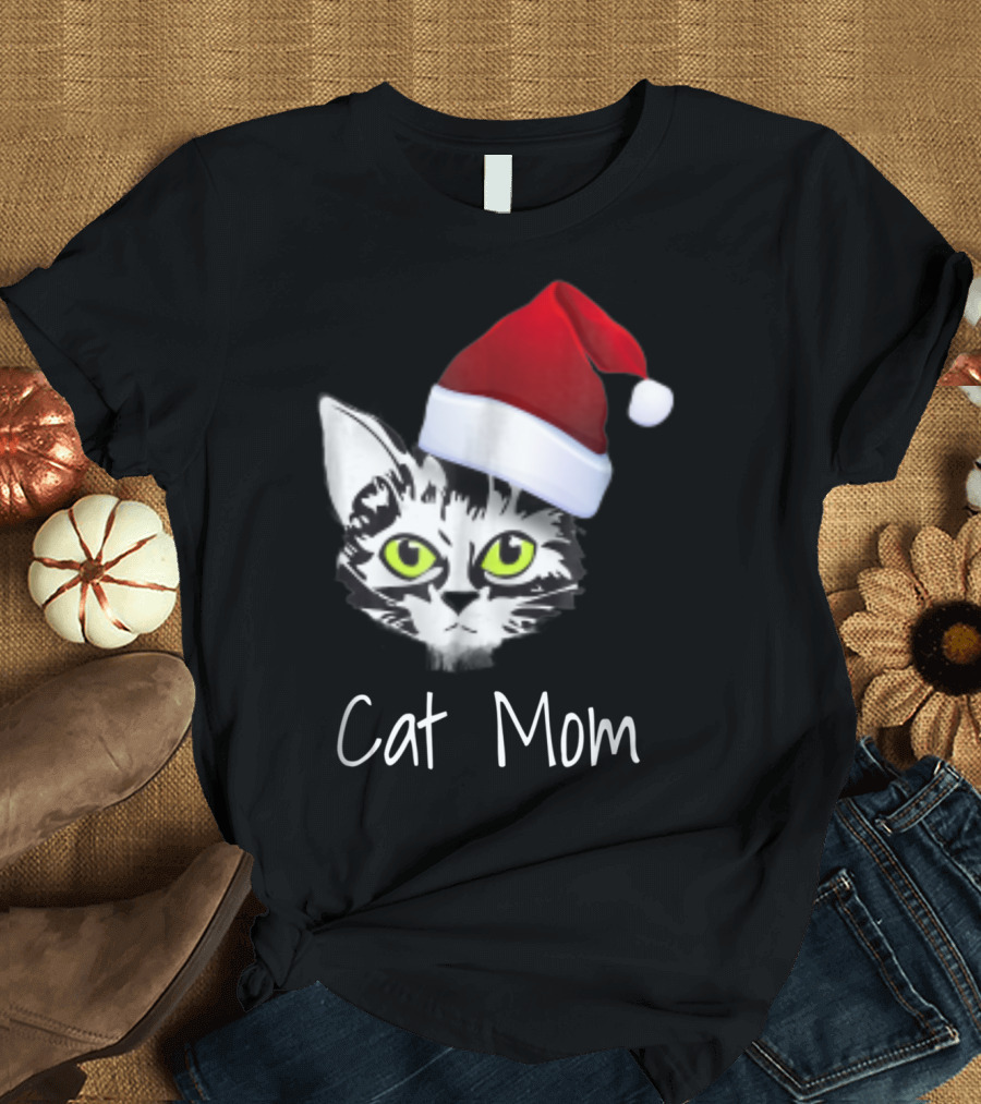 Cat Mom Christmas Santa Hat from Dad Son Daughter80 T-Shirt