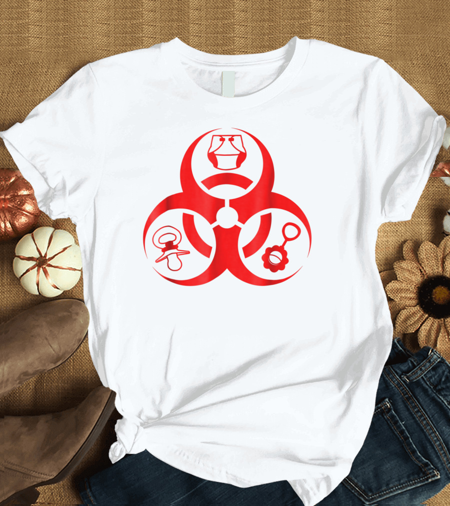 Biohazard Symbol Diaper New Dad Funny First Time Dad Pacifier Rattle T-Shirt