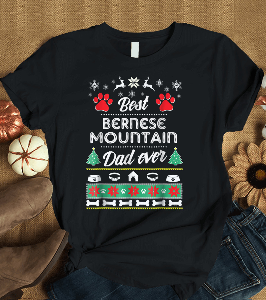 Best Bernese Mountain Dad Ever Christmas Snowflakes and Paws T-Shirt