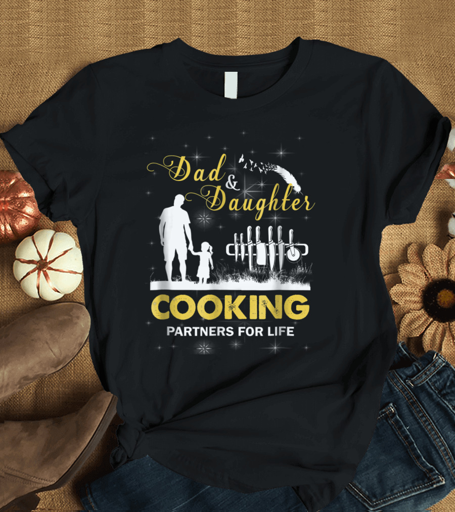 Dad and Daughter Cooking Partners For Life Silhouette and Knives T-Shirt
