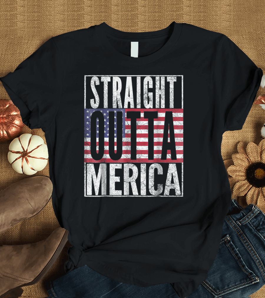4th of July Mom Straight Outta Merica USA American Flag T-Shirt