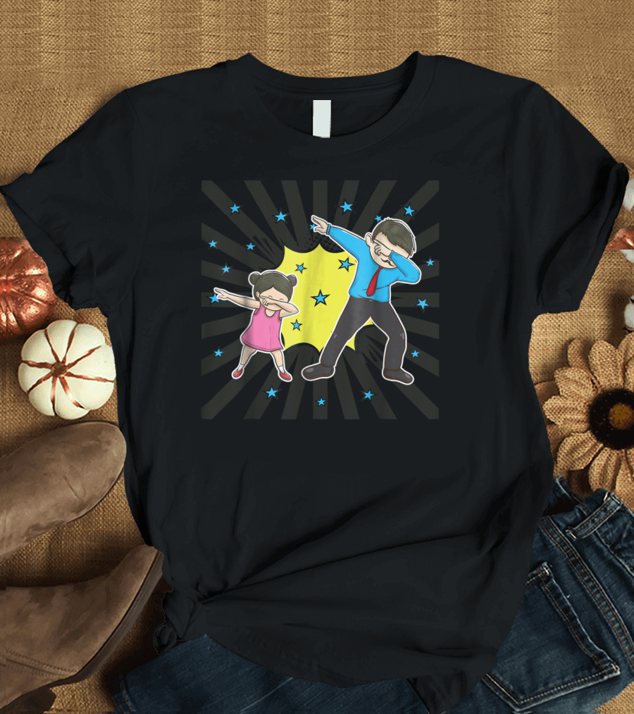 Dabbing Dad Matching Dad Daughter Father Stars Burst Fun T-Shirt