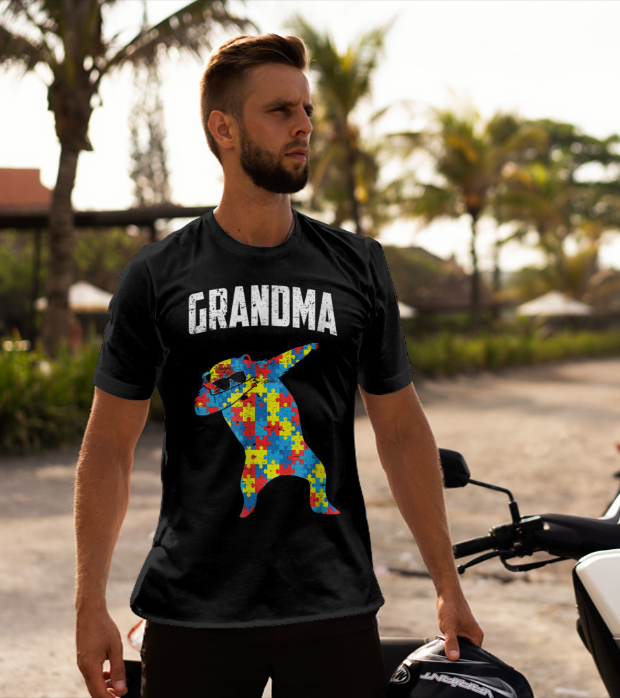 Autism Grandma Bear Dabbing Puzzle Glasses T-Shirt