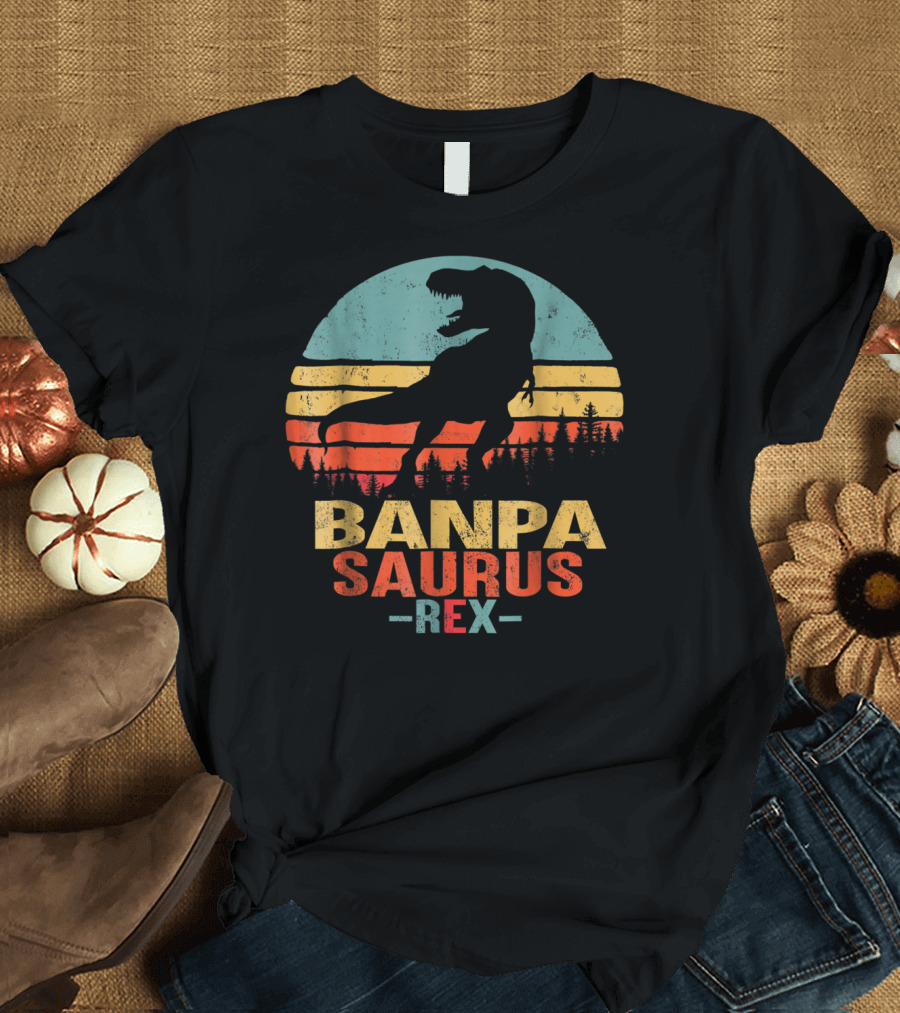 Banpasaurus Rex Dinosaur Men Dad21 Retro Sunset T-Shirt