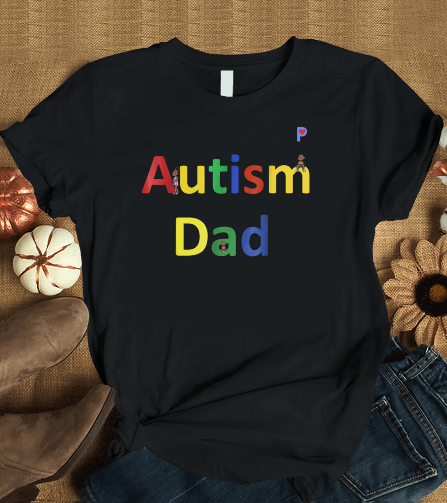 Autism Dad Autism Awareness Colorful Letters with Characters T-Shirt