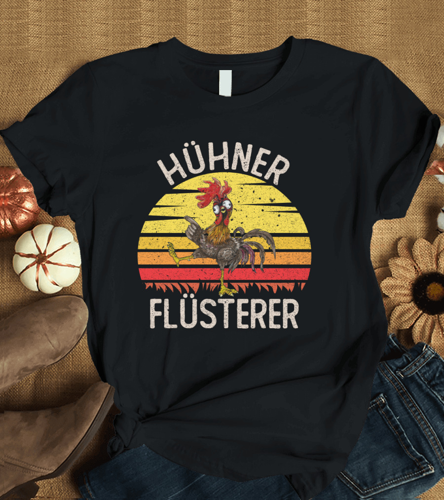 HÜHNER FLÜSTERER Retro Sunset Chicken T-Shirt