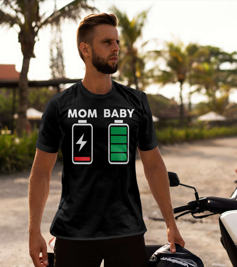 Mom Baby Battery Drained Full Charge Icons T-Shirt