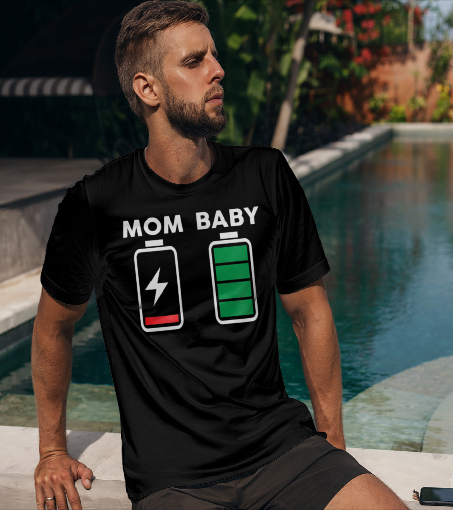 Mom Baby Battery Drained Full Charge Icons T-Shirt