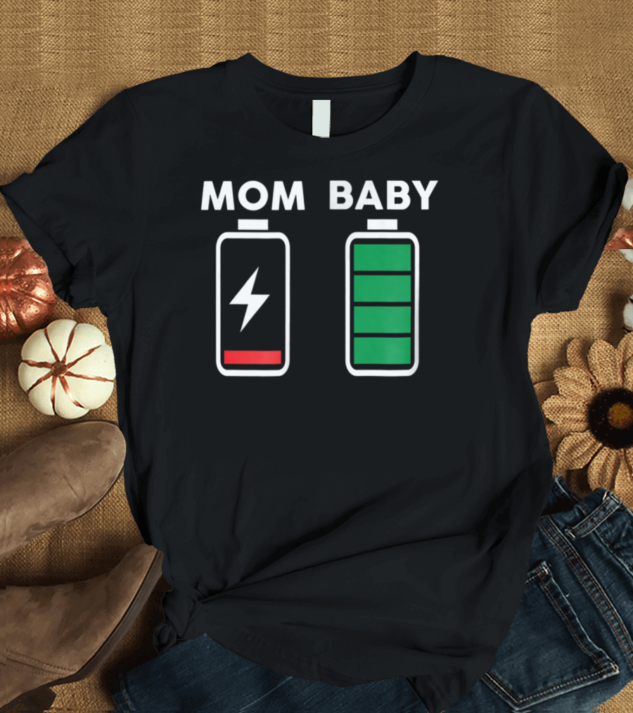 MOM BABY BATTERY DRAINED FULL CHARGE ICONS T-Shirt