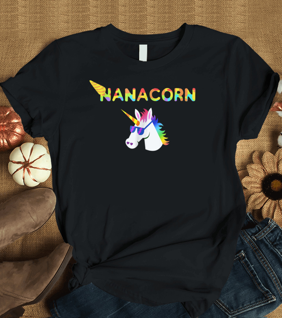 Nanacorn Rainbow Unicorn with Sunglasses Fun T-Shirt