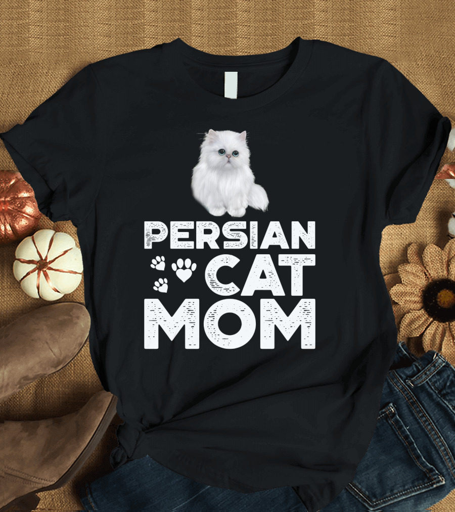 Persian Cat Mom with Paw and Heart Design for Female Cat Owners T-Shirt
