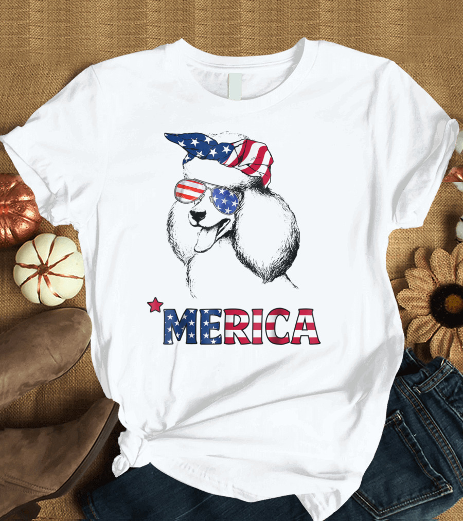 Poodle Mom USA Merica American Flag for 4th of July T-Shirt