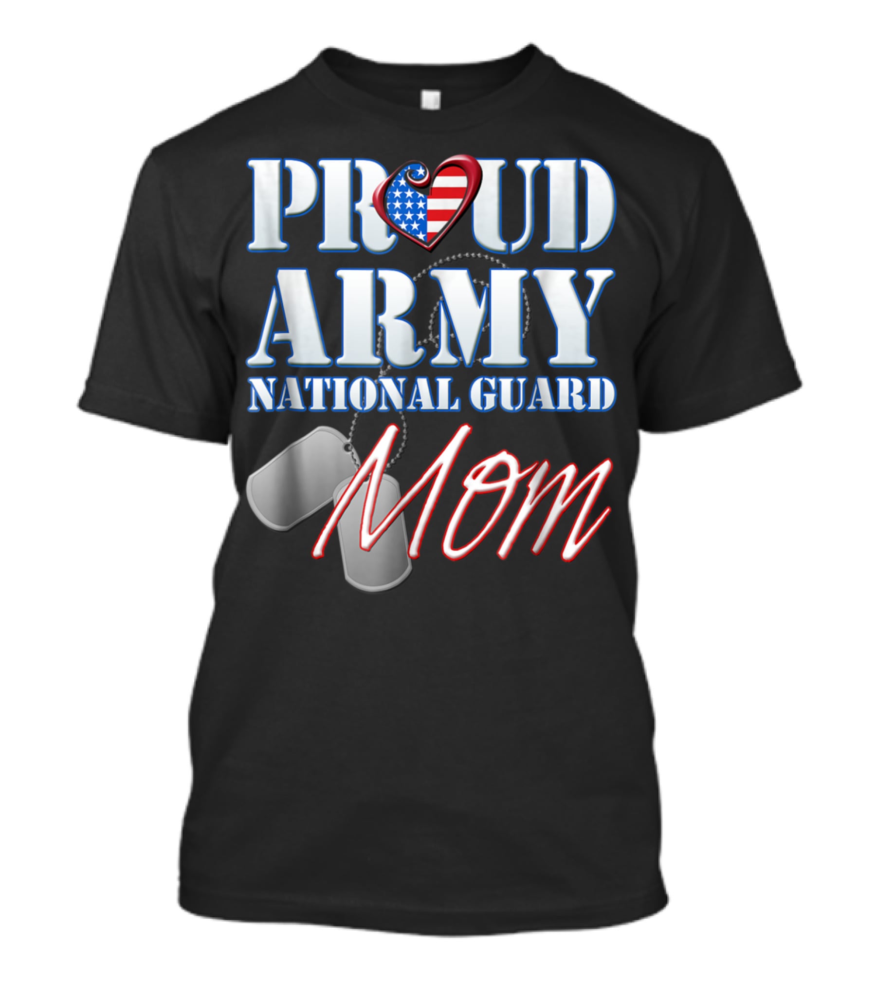 Proud Army National Guard Mom USA Heart Dog Tags T-Shirt