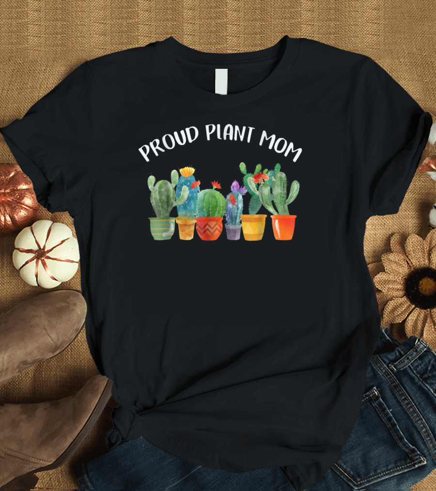 Proud Plant Mom Multicolored Cactus Collection T-Shirt