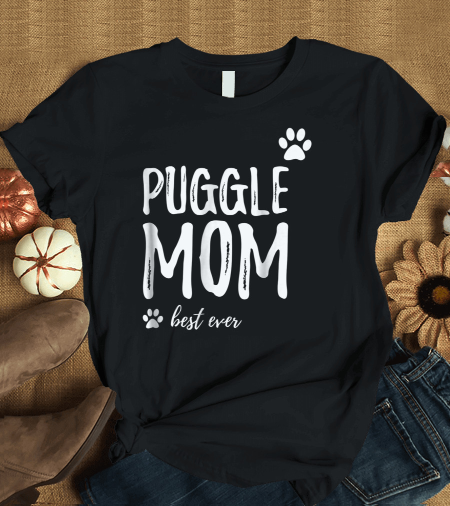 Puggle Mom Best Ever Dog Lover Paw Prints T-Shirt