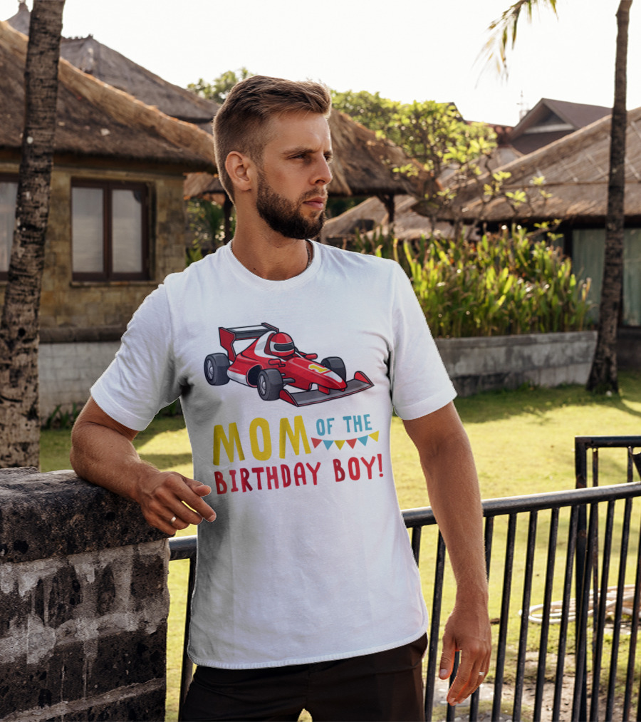 Mom Of The Birthday Boy Racer Car T-Shirt